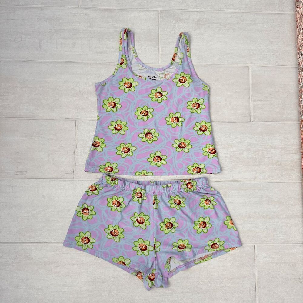 Rick and Morty Matching PJ Set Cami Tank Shorts Adult Swim Purple Green Medium